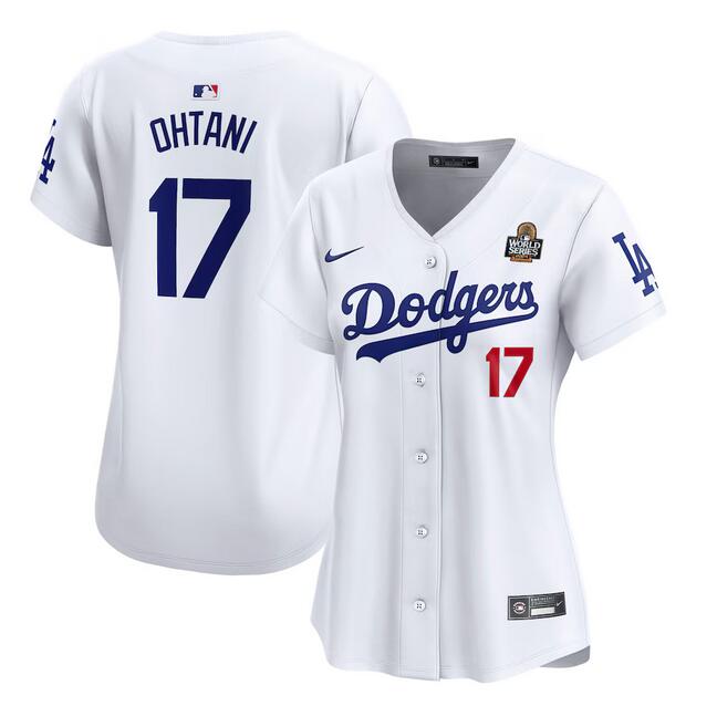 Women's Los Angeles Dodgers #17 Shohei Ohtani White 2024 World Series Home Limited Stitched Baseball Jersey(Run Small) Women's Los Angeles Dodgers #17 Shohei Ohtani White 2024 World Series Home Limited Stitched Baseball Jersey(Run Small)